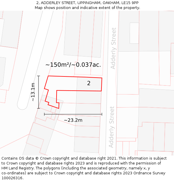 2, ADDERLEY STREET, UPPINGHAM, OAKHAM, LE15 9PP: Plot and title map