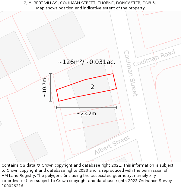 2, ALBERT VILLAS, COULMAN STREET, THORNE, DONCASTER, DN8 5JL: Plot and title map