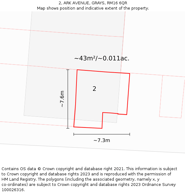 2, ARK AVENUE, GRAYS, RM16 6QR: Plot and title map