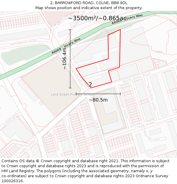 2, BARROWFORD ROAD, COLNE, BB8 9DL: Plot and title map