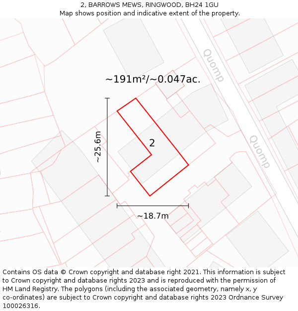 2, BARROWS MEWS, RINGWOOD, BH24 1GU: Plot and title map