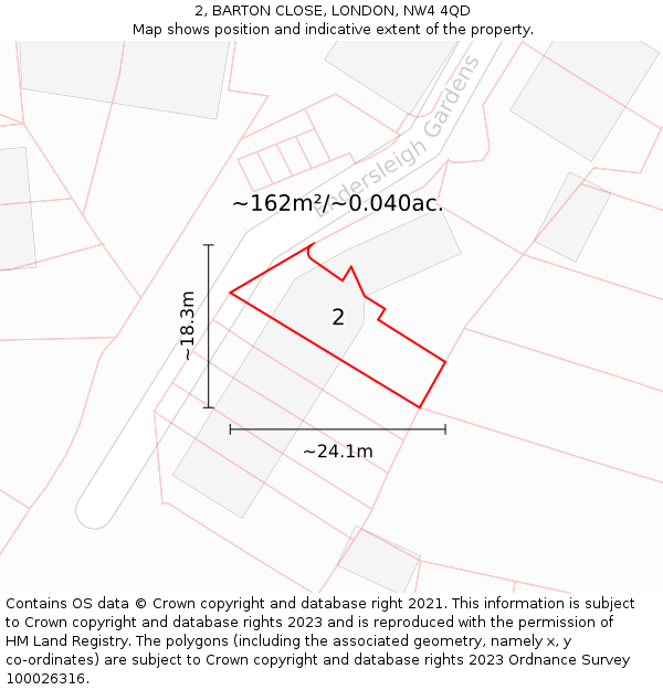 2, BARTON CLOSE, LONDON, NW4 4QD: Plot and title map