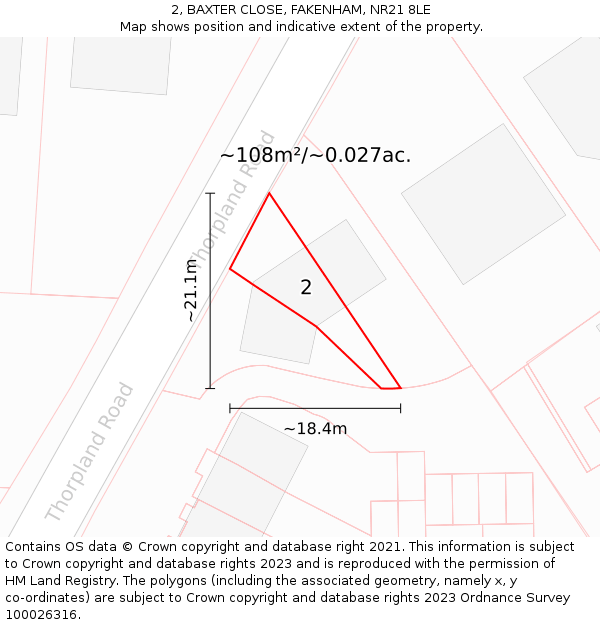 2, BAXTER CLOSE, FAKENHAM, NR21 8LE: Plot and title map