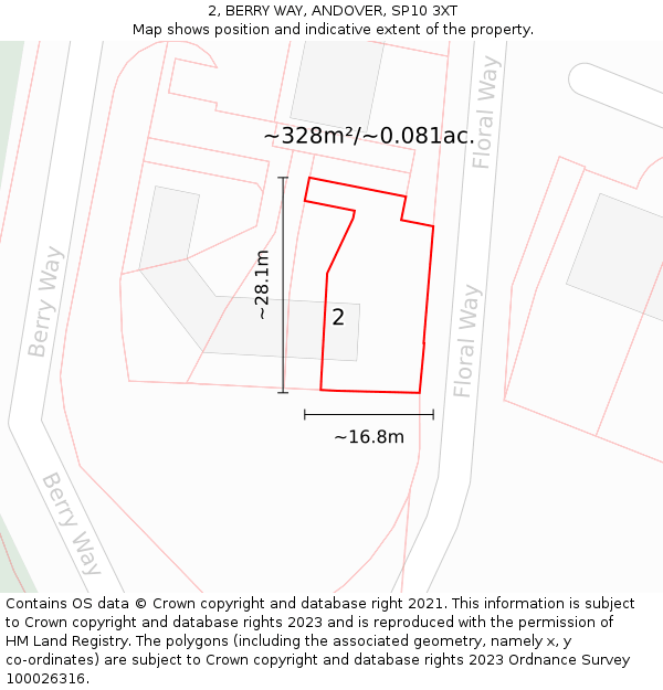 2, BERRY WAY, ANDOVER, SP10 3XT: Plot and title map