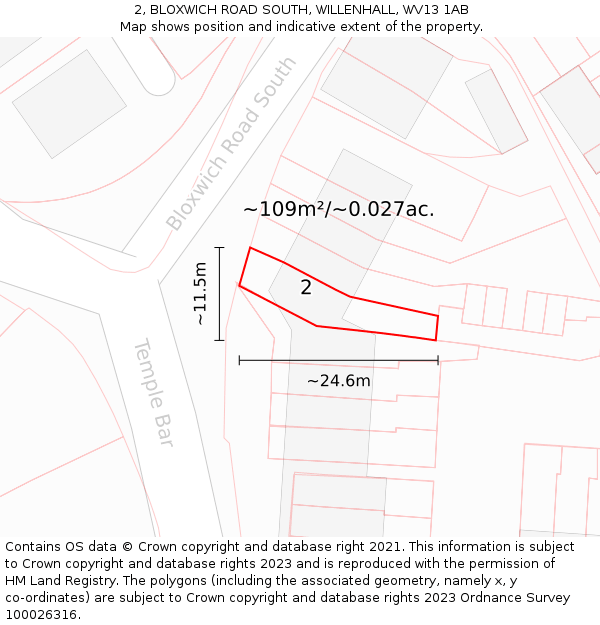 2, BLOXWICH ROAD SOUTH, WILLENHALL, WV13 1AB: Plot and title map