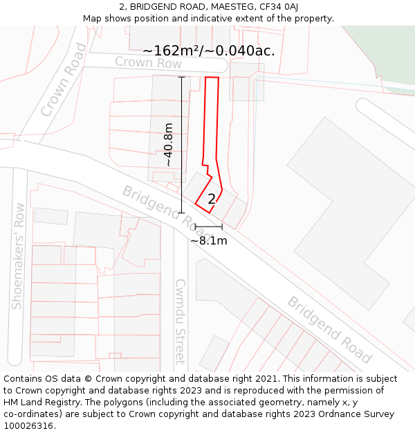 2, BRIDGEND ROAD, MAESTEG, CF34 0AJ: Plot and title map