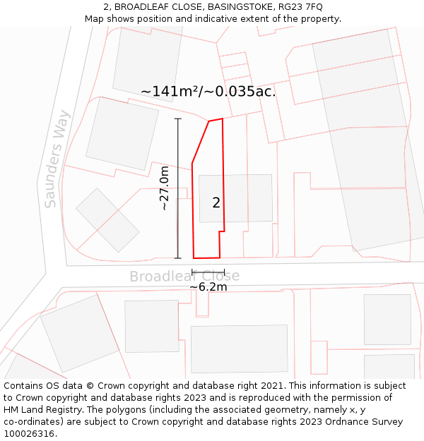 2, BROADLEAF CLOSE, BASINGSTOKE, RG23 7FQ: Plot and title map