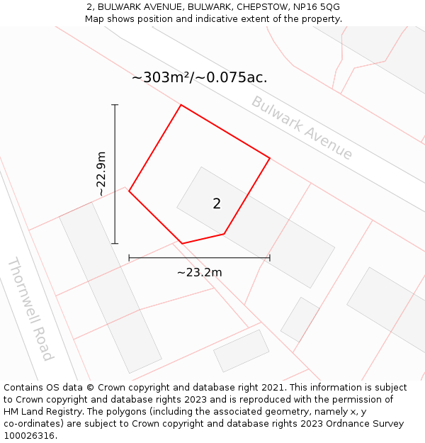 2, BULWARK AVENUE, BULWARK, CHEPSTOW, NP16 5QG: Plot and title map