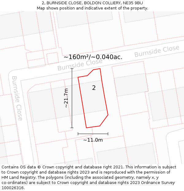 2, BURNSIDE CLOSE, BOLDON COLLIERY, NE35 9BU: Plot and title map