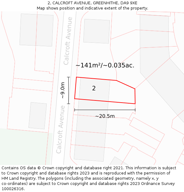 2, CALCROFT AVENUE, GREENHITHE, DA9 9XE: Plot and title map