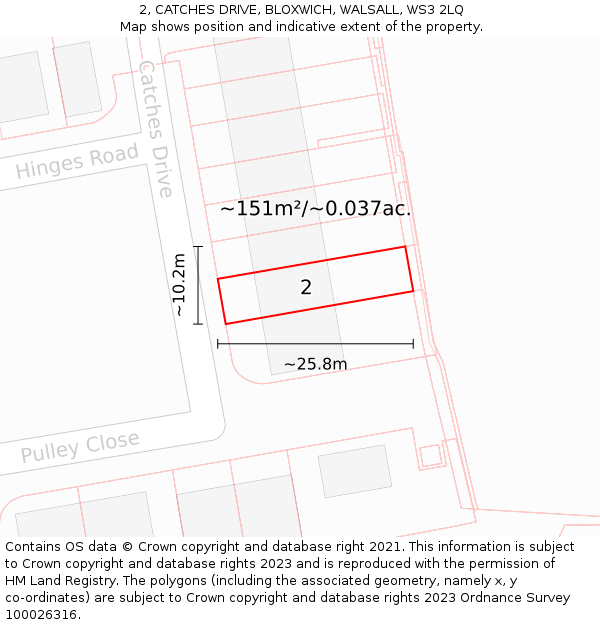 2, CATCHES DRIVE, BLOXWICH, WALSALL, WS3 2LQ: Plot and title map
