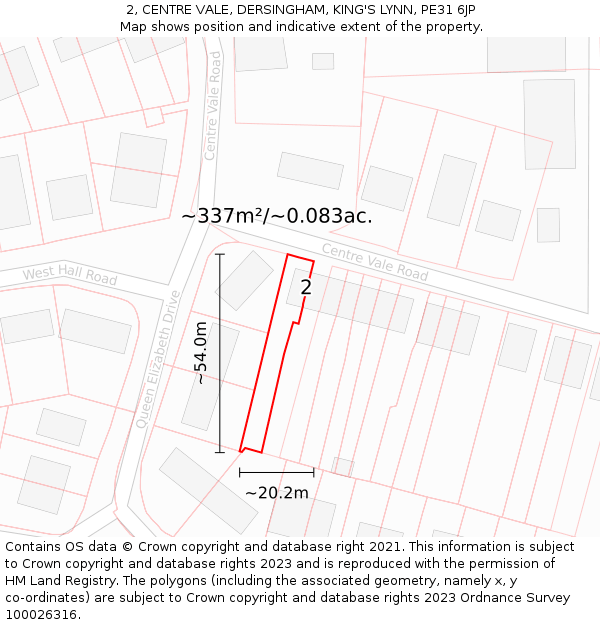2, CENTRE VALE, DERSINGHAM, KING'S LYNN, PE31 6JP: Plot and title map