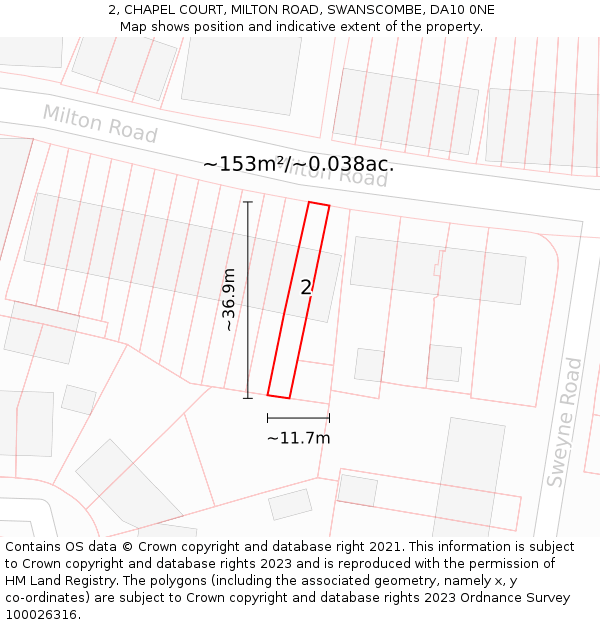 2, CHAPEL COURT, MILTON ROAD, SWANSCOMBE, DA10 0NE: Plot and title map