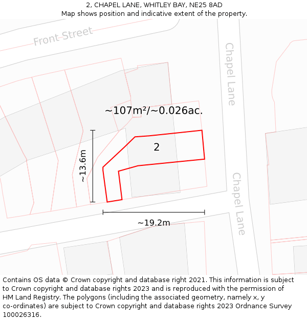 2, CHAPEL LANE, WHITLEY BAY, NE25 8AD: Plot and title map