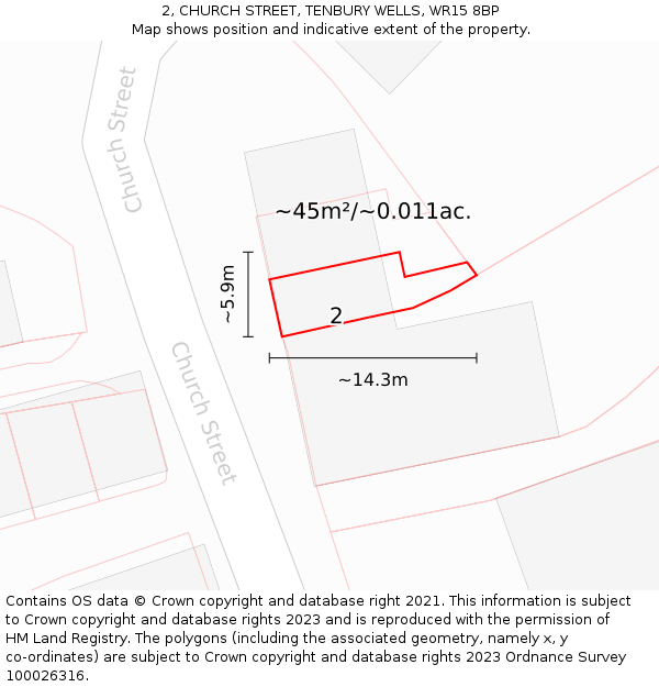 2, CHURCH STREET, TENBURY WELLS, WR15 8BP: Plot and title map