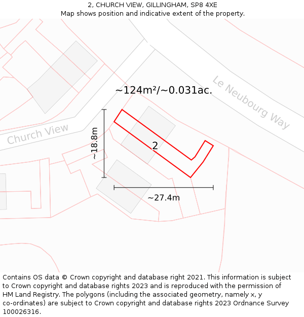 2, CHURCH VIEW, GILLINGHAM, SP8 4XE: Plot and title map