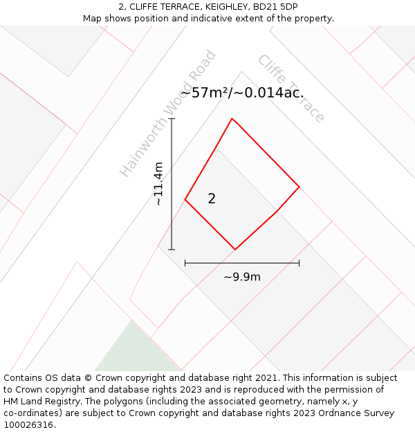 2, CLIFFE TERRACE, KEIGHLEY, BD21 5DP: Plot and title map
