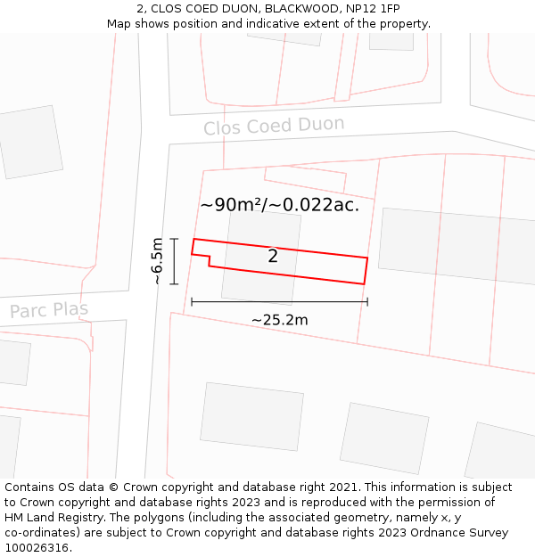 2, CLOS COED DUON, BLACKWOOD, NP12 1FP: Plot and title map