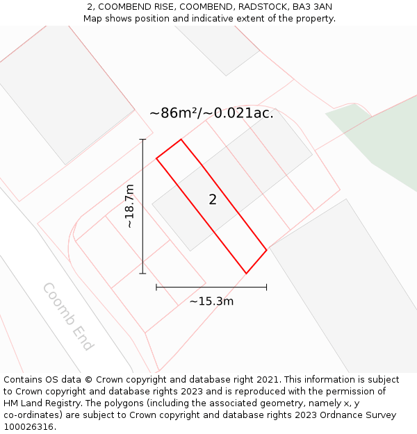 2, COOMBEND RISE, COOMBEND, RADSTOCK, BA3 3AN: Plot and title map