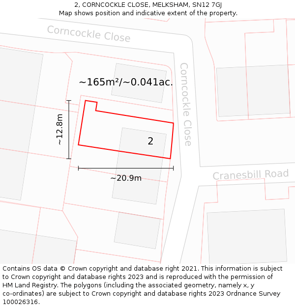 2, CORNCOCKLE CLOSE, MELKSHAM, SN12 7GJ: Plot and title map