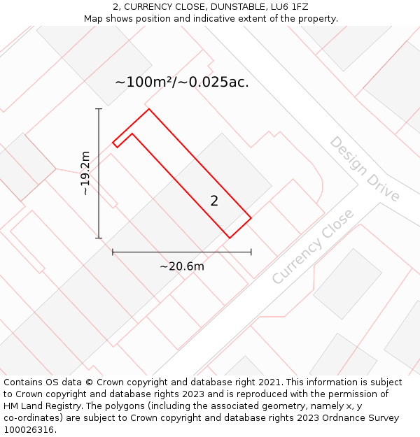 2, CURRENCY CLOSE, DUNSTABLE, LU6 1FZ: Plot and title map