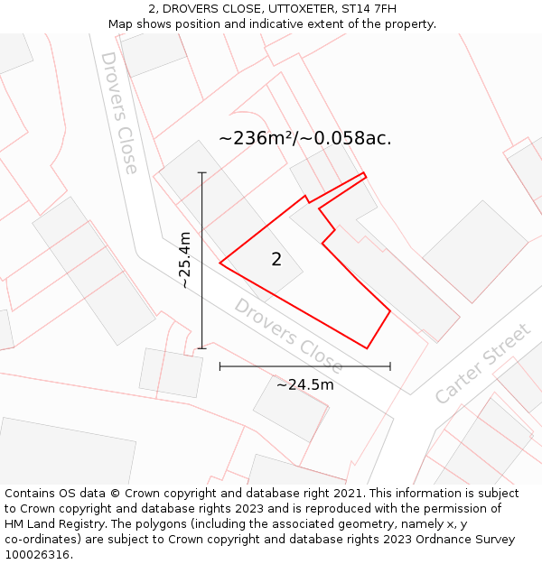 2, DROVERS CLOSE, UTTOXETER, ST14 7FH: Plot and title map