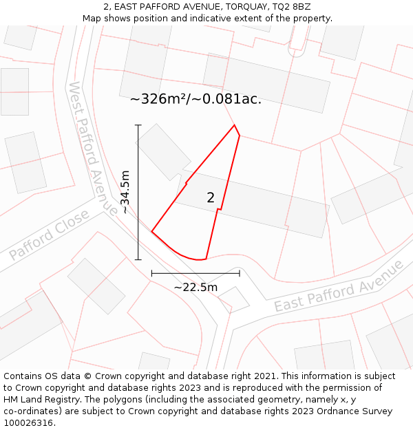 2, EAST PAFFORD AVENUE, TORQUAY, TQ2 8BZ: Plot and title map