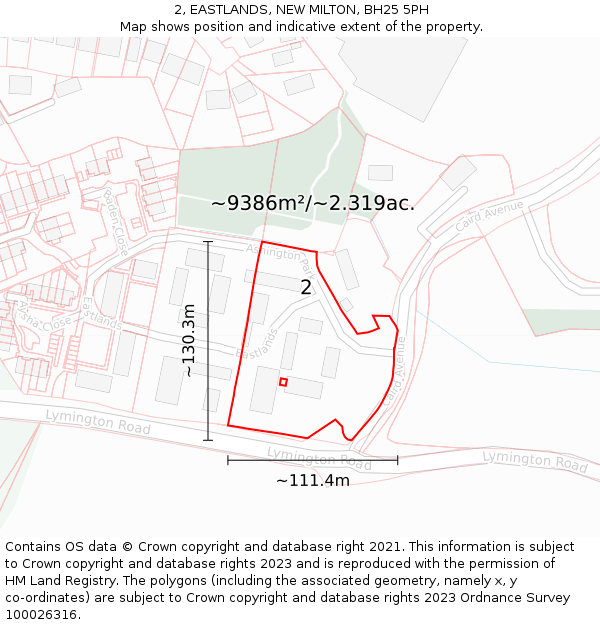 2, EASTLANDS, NEW MILTON, BH25 5PH: Plot and title map
