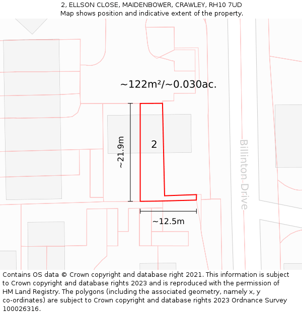 2, ELLSON CLOSE, MAIDENBOWER, CRAWLEY, RH10 7UD: Plot and title map