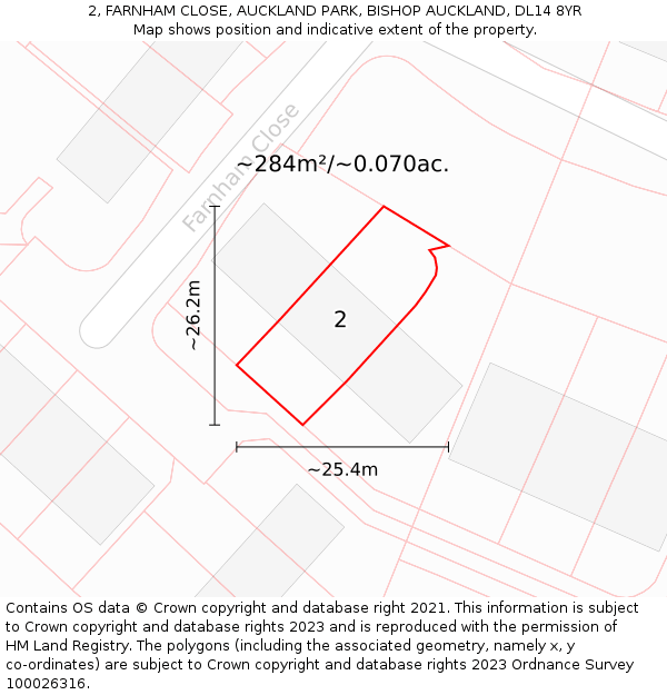 2, FARNHAM CLOSE, AUCKLAND PARK, BISHOP AUCKLAND, DL14 8YR: Plot and title map