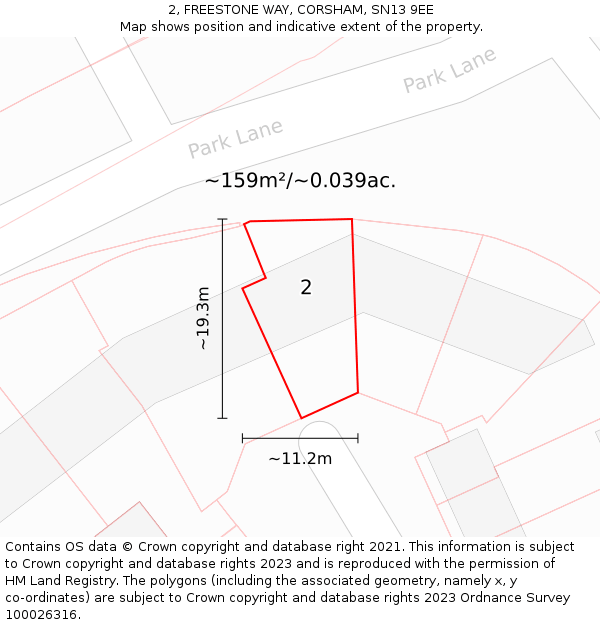 2, FREESTONE WAY, CORSHAM, SN13 9EE: Plot and title map