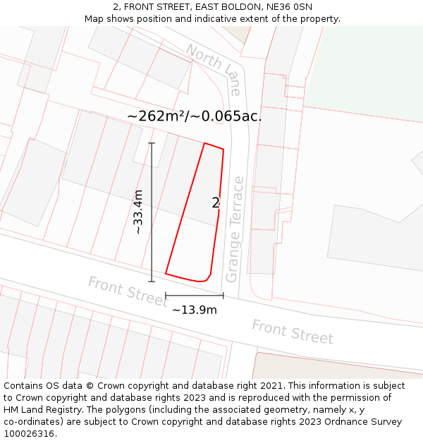 2, FRONT STREET, EAST BOLDON, NE36 0SN: Plot and title map