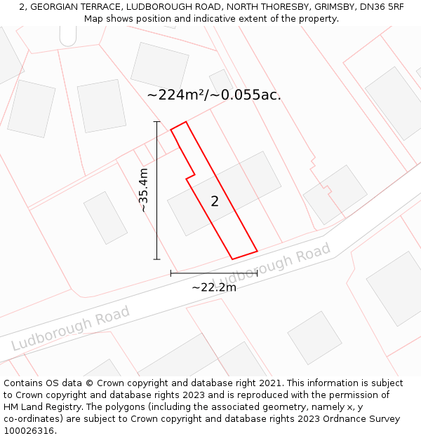 2, GEORGIAN TERRACE, LUDBOROUGH ROAD, NORTH THORESBY, GRIMSBY, DN36 5RF: Plot and title map