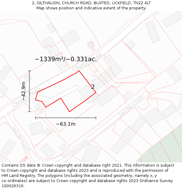 2, GILTHALION, CHURCH ROAD, BUXTED, UCKFIELD, TN22 4LT: Plot and title map