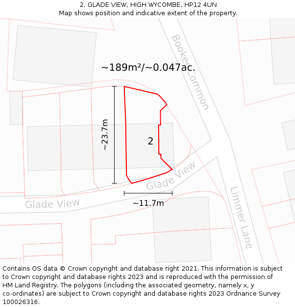 2, GLADE VIEW, HIGH WYCOMBE, HP12 4UN: Plot and title map
