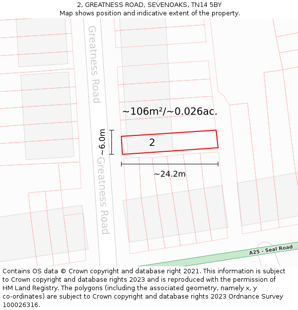 2, GREATNESS ROAD, SEVENOAKS, TN14 5BY: Plot and title map