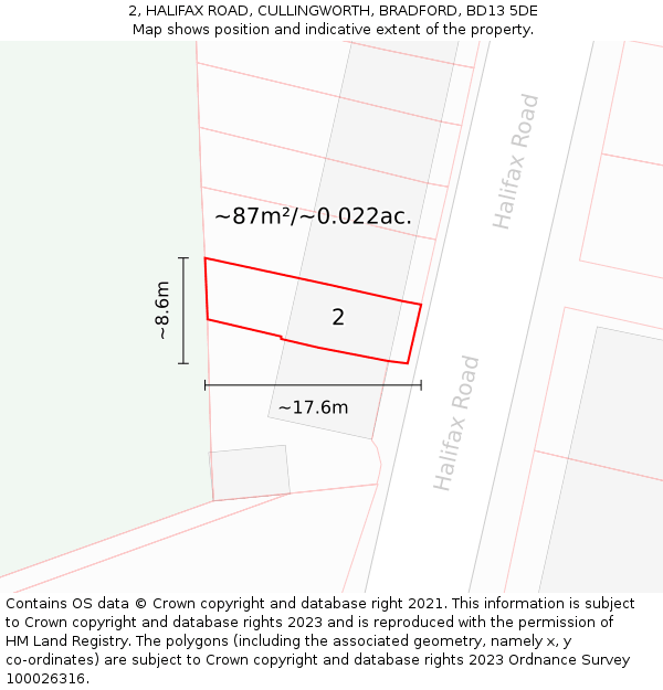 2, HALIFAX ROAD, CULLINGWORTH, BRADFORD, BD13 5DE: Plot and title map