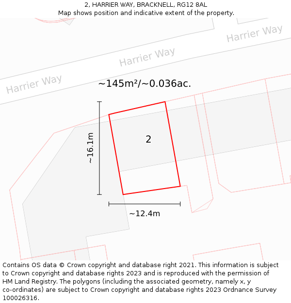2, HARRIER WAY, BRACKNELL, RG12 8AL: Plot and title map