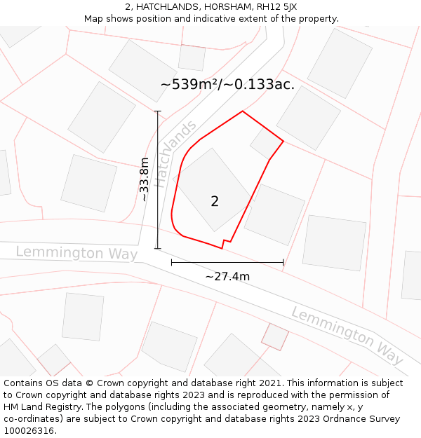 2, HATCHLANDS, HORSHAM, RH12 5JX: Plot and title map