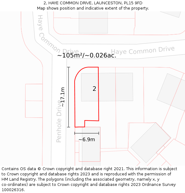 2, HAYE COMMON DRIVE, LAUNCESTON, PL15 9FD: Plot and title map