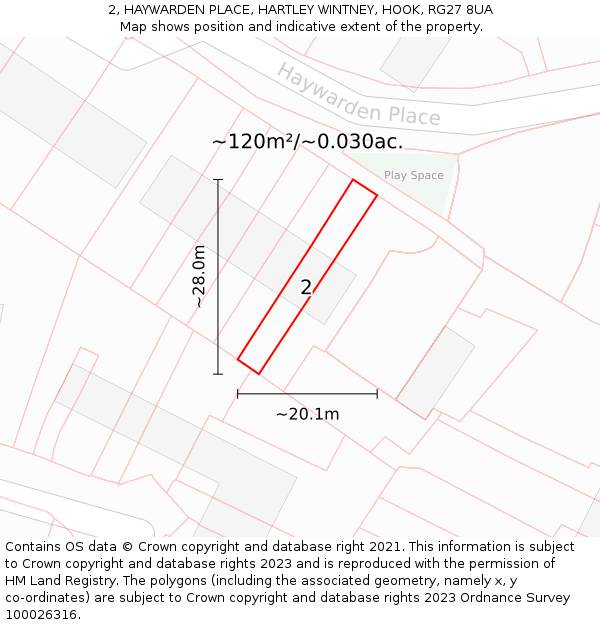 2, HAYWARDEN PLACE, HARTLEY WINTNEY, HOOK, RG27 8UA: Plot and title map