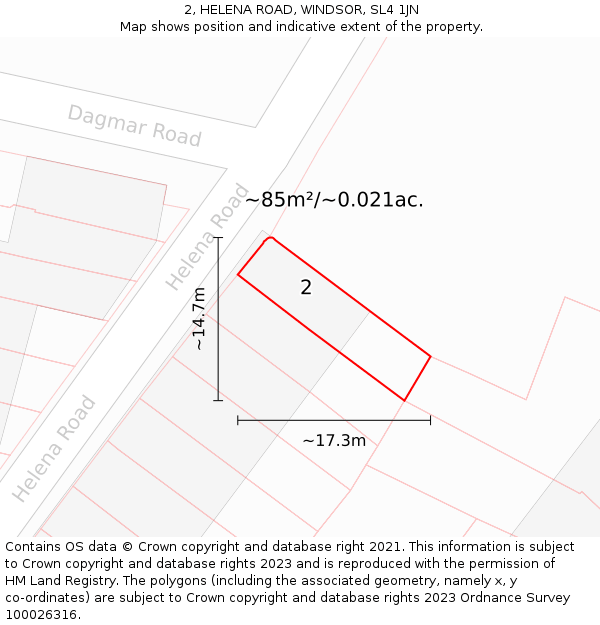2, HELENA ROAD, WINDSOR, SL4 1JN: Plot and title map