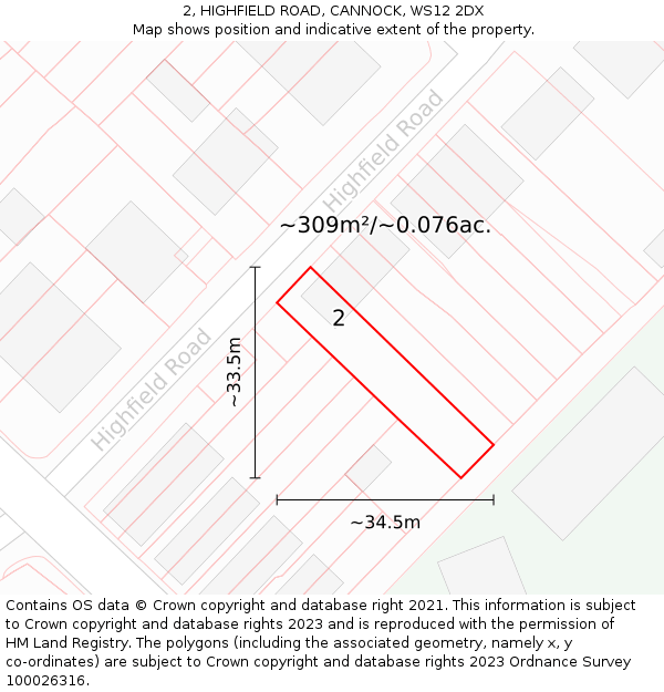 2, HIGHFIELD ROAD, CANNOCK, WS12 2DX: Plot and title map