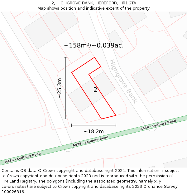 2, HIGHGROVE BANK, HEREFORD, HR1 2TA: Plot and title map