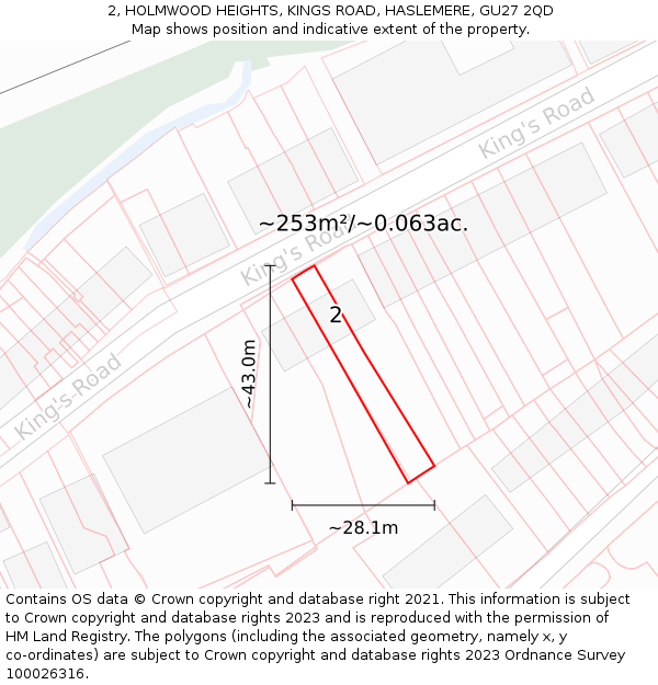 2, HOLMWOOD HEIGHTS, KINGS ROAD, HASLEMERE, GU27 2QD: Plot and title map