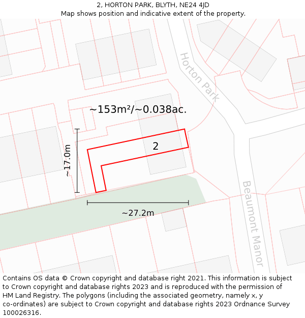 2, HORTON PARK, BLYTH, NE24 4JD: Plot and title map