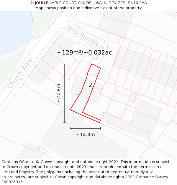2, JOHN RUMBLE COURT, CHURCH WALK, DEVIZES, SN10 3AA: Plot and title map