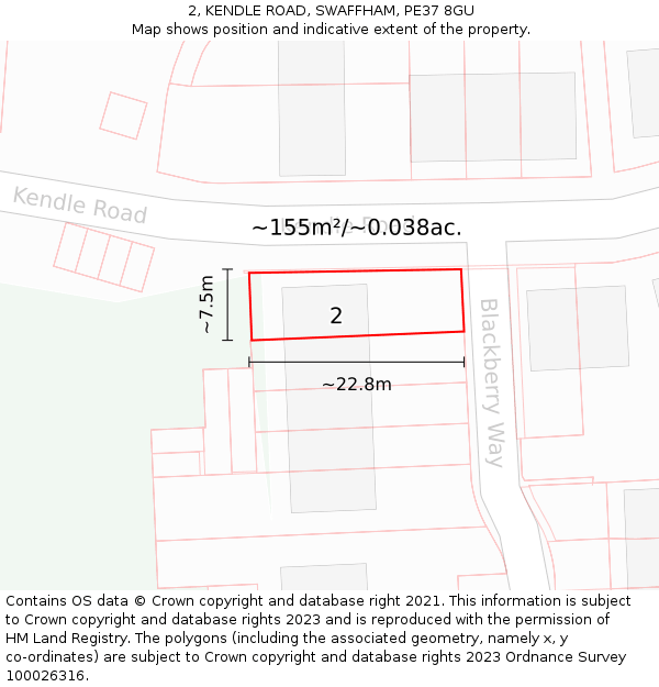 2, KENDLE ROAD, SWAFFHAM, PE37 8GU: Plot and title map