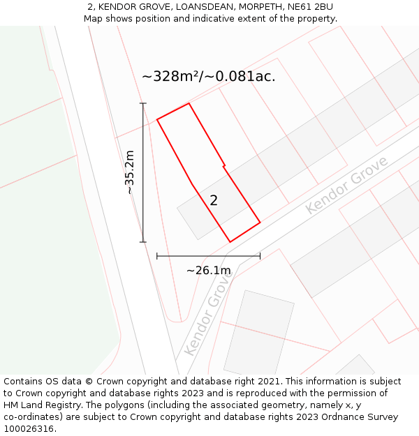 2, KENDOR GROVE, LOANSDEAN, MORPETH, NE61 2BU: Plot and title map