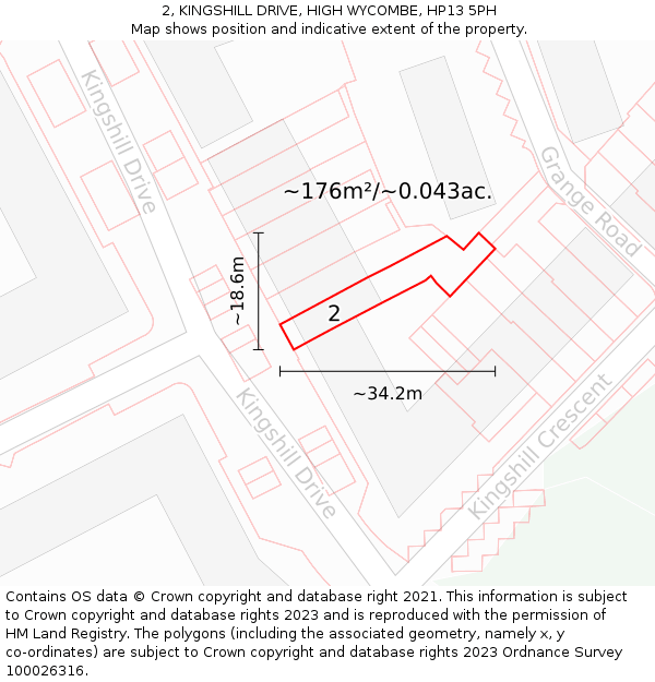 2, KINGSHILL DRIVE, HIGH WYCOMBE, HP13 5PH: Plot and title map